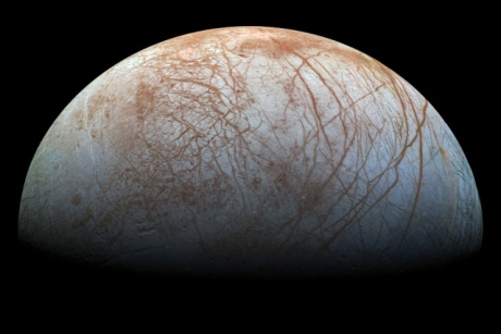 Europa, a mysterious icy, oceanic moon of Jupiter.