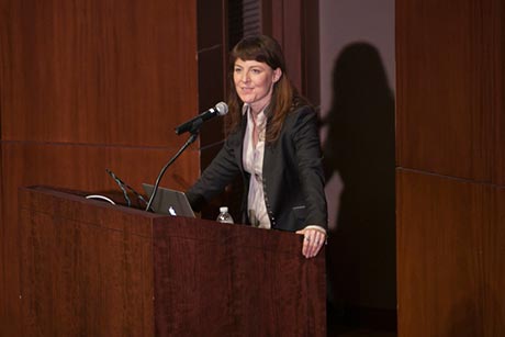 Lisa Kaltenegger, Cornell associate professor of astronomy and director of the Carl Sagan Institute, speaks at the symposium.
