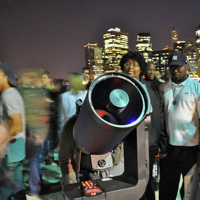 Public stargazing at Brooklyn Bridge Park during the World Science Festival